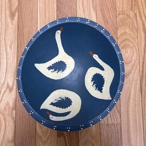 Weston‎ Bowl Milk Vermont Folk Art Blue And White Geese Bowl